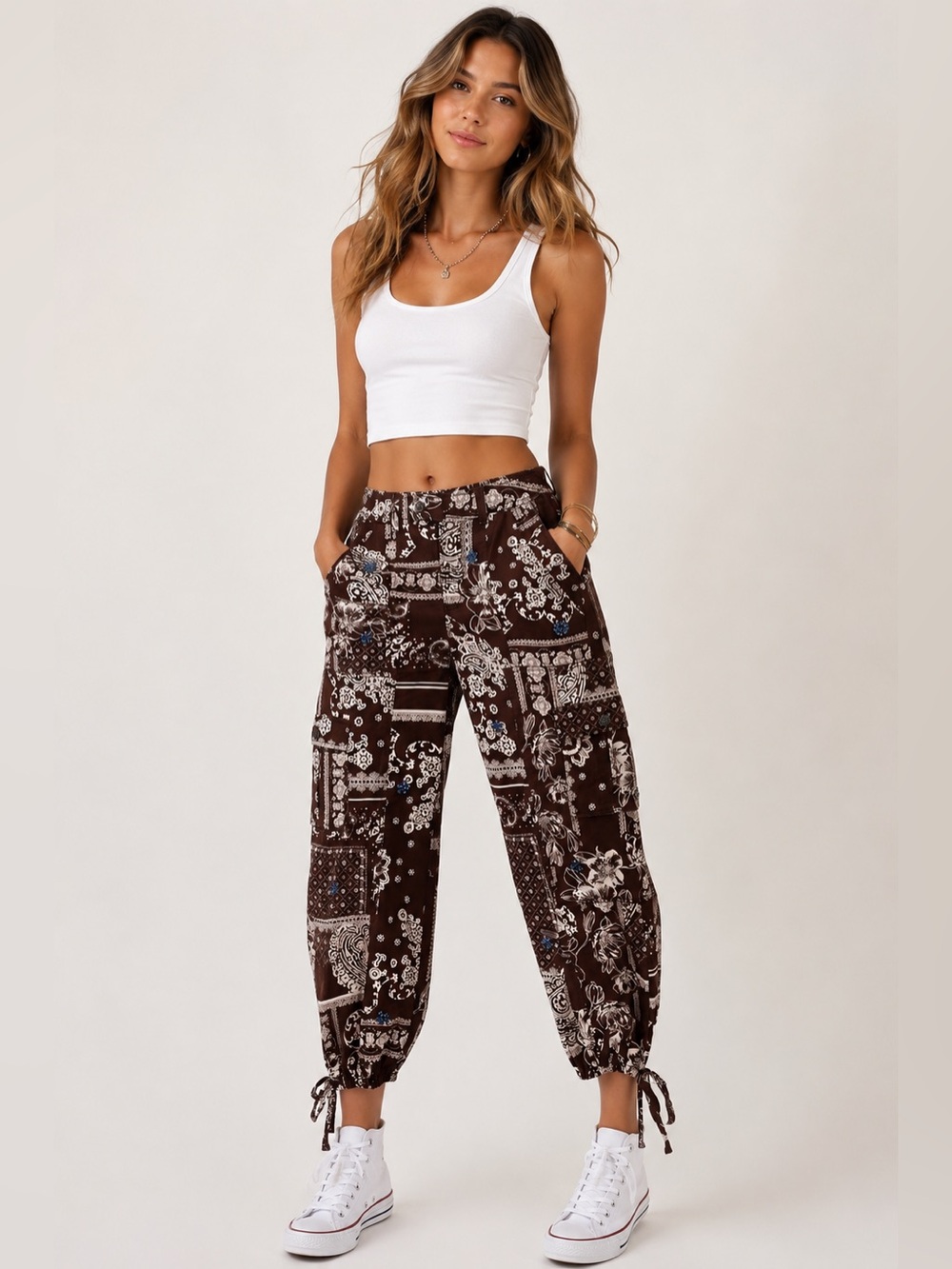 Cinq a Sept Brown Twill Bandana‎ Print Crystal Embellished Zola Pants Sz. 4